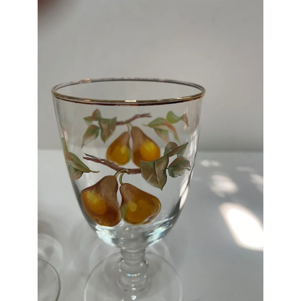 Vintage Royal Worcester Hand Painted Fruit Water Goblets Gold Rim Orange Pear